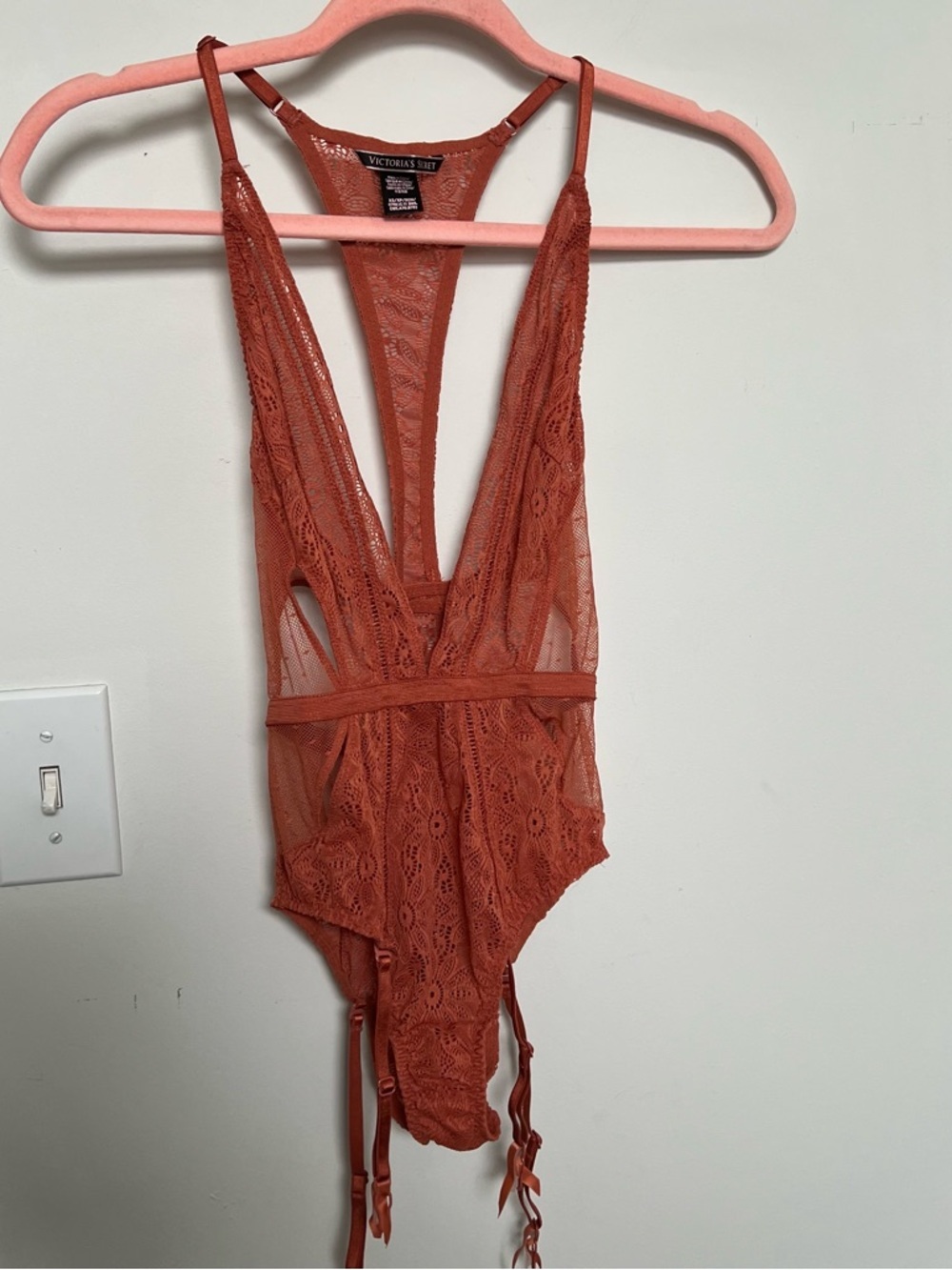 Victoria’s Secret Lace Teddy Bodysuit Rust Garter Lingerie XS - Picture 3 of 6